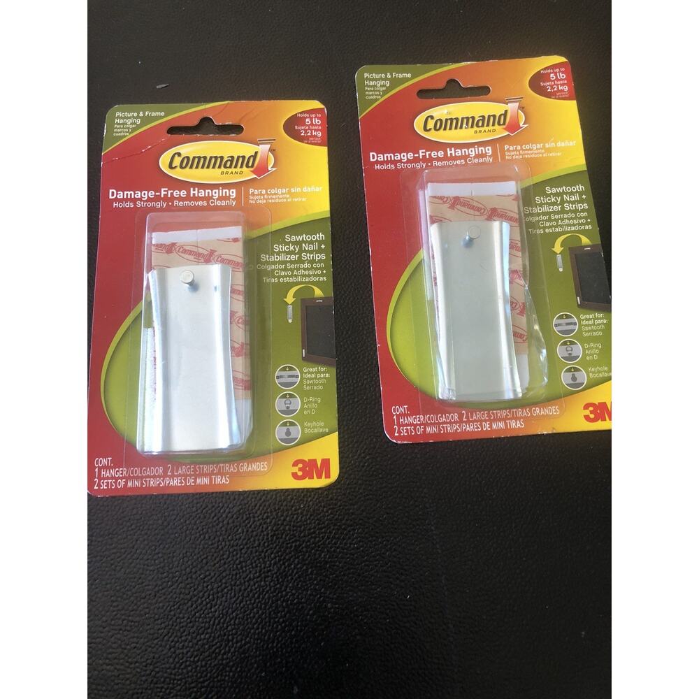 Command Picture Frame Hanger Sawtooth Metal Hanging Damage Free Wall - 2Pack New